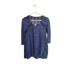 LED Luxe Essentials Denim Lace Detail Cutout Heather‎ Navy Blue Maternity Top SM